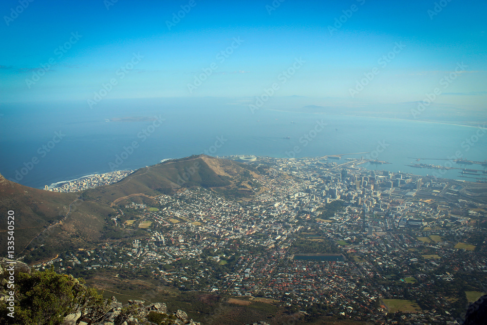 View on Cape Town bay and Signal Hill from Table Mountain, Cape Town, South Africa