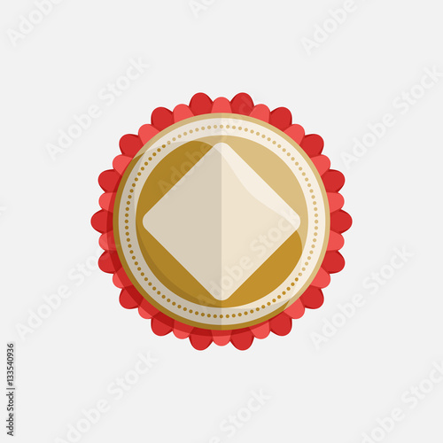 simple flat badge with red ribbon. vector illustration
