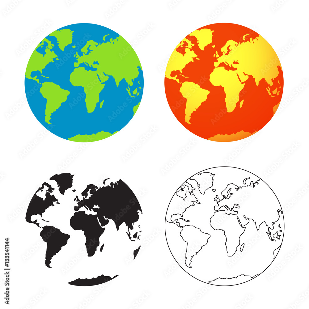 Earth globes flat icons. Vector illustration.