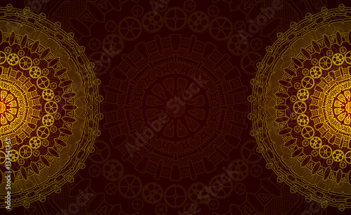 Banner with steampunk design elements. Steam mechanic elements. Steampunk ornament background. Vector illustration. © Dmitrii Korolev
