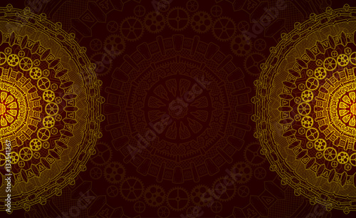 Banner with steampunk design elements. Steam mechanic elements. Steampunk ornament background. Vector illustration.