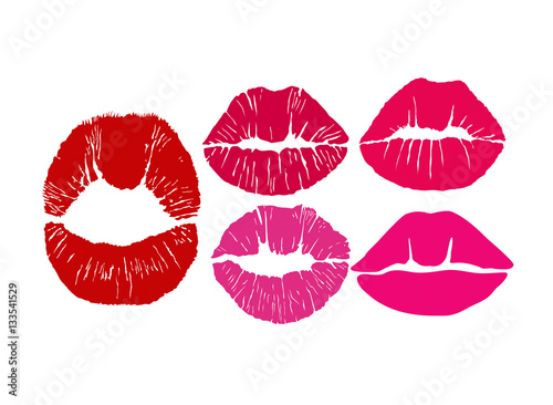 Kiss icons. Kiss print. Lips pattern. Lipstick kiss patterns. Vector lips symbols. 