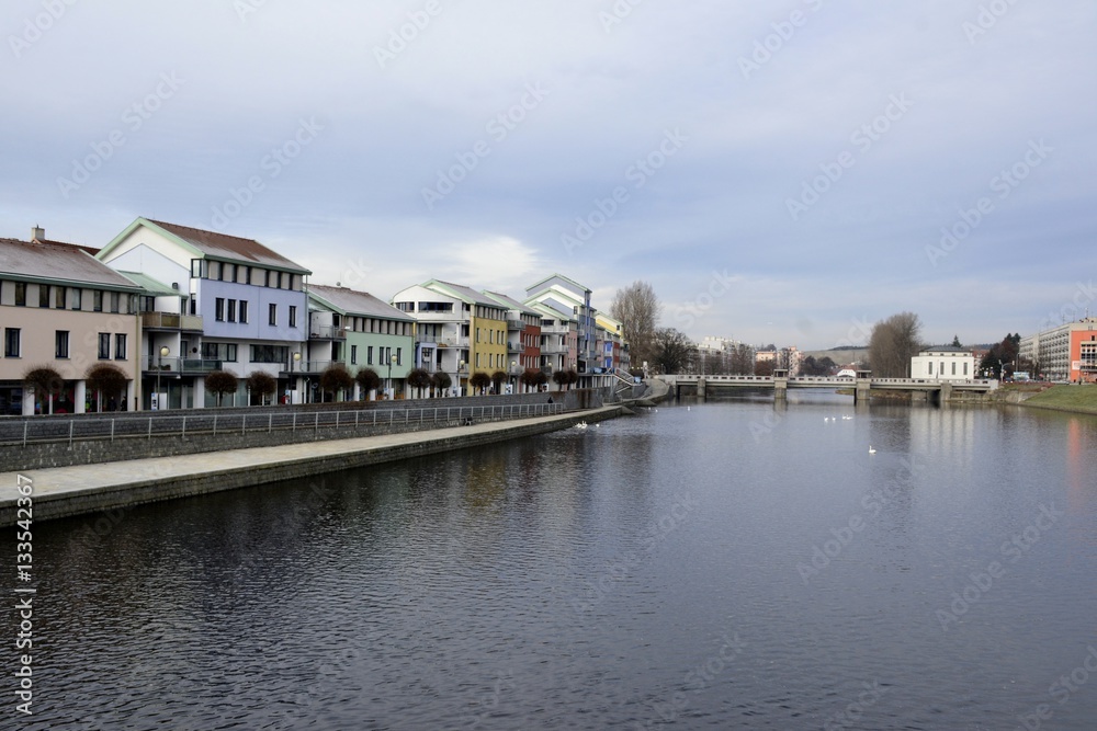 Architecture from Pisek with cloudy sky