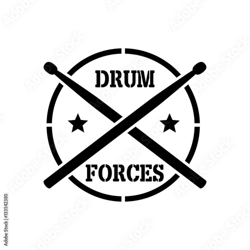 crosed Drum sticks with word drummer forces, vector stencil