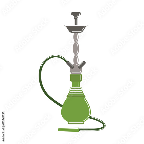 Isolated hookah on white background. Red arabic smoking pipe. Eastern culture.