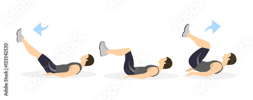 Abs exercise for men on white background. Crossfit and fitness. Crunches. Exercise for men.