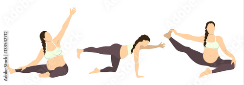 Workout for pregnant set. Yoga training. Healthcare for young mothers. Stretching for health.