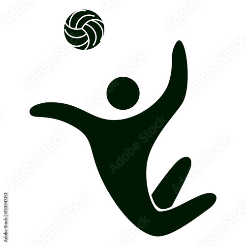 Isolated volleyball icon. Black figure of an athlet on white background. Person with ball.