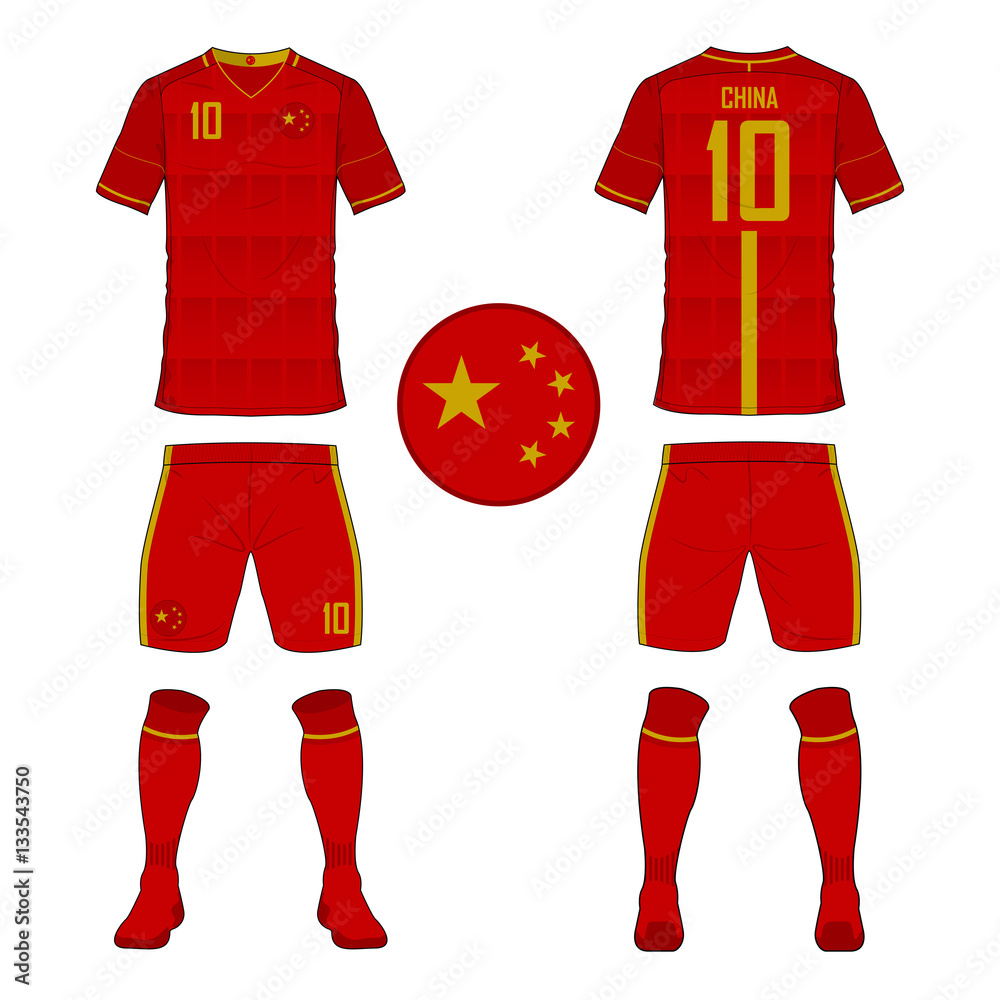 Vecteur Stock Set of soccer jersey or football kit template for China  national football team. Front and back view soccer uniform. Sport shirt  mock up. Vector Illustration | Adobe Stock