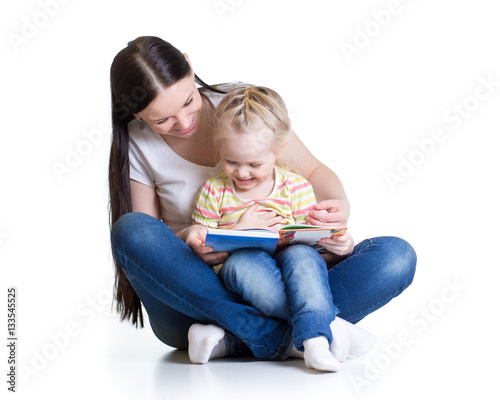 happy mother reads a book t...