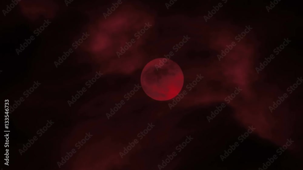 Bloody full moon like the red planet, timelapse