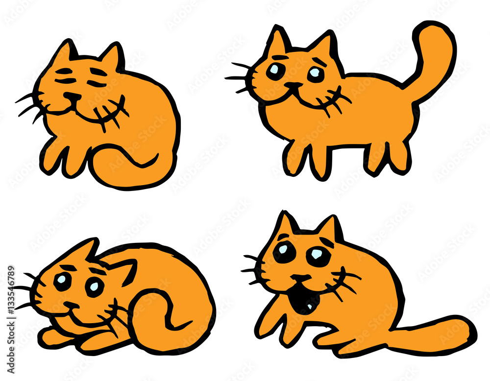 orange cats emoticons set vector illustration