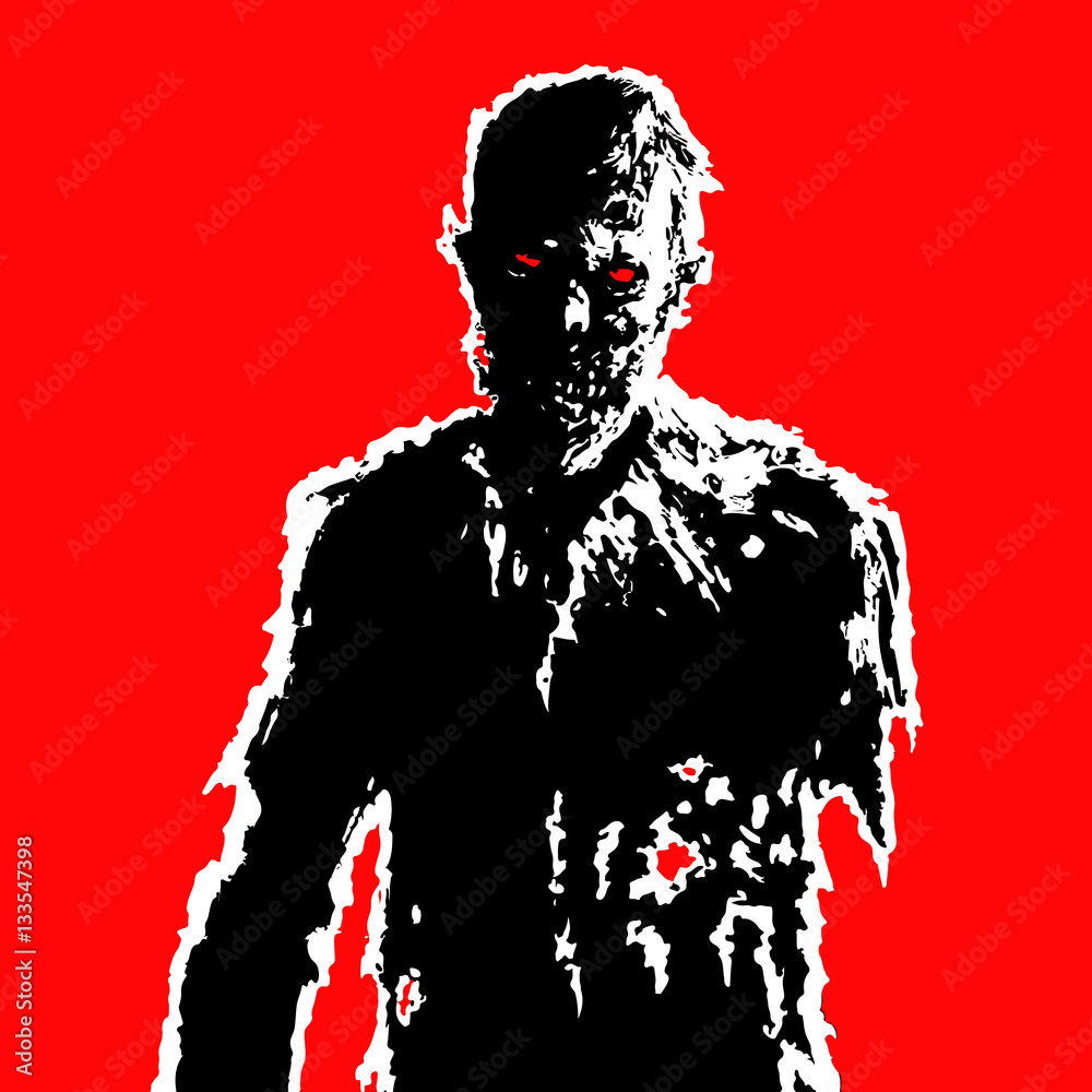 Naklejka premium zombie businessman in black white colors on red background vector illustration