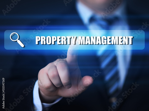 business, technology, internet concept. property management text in search bar