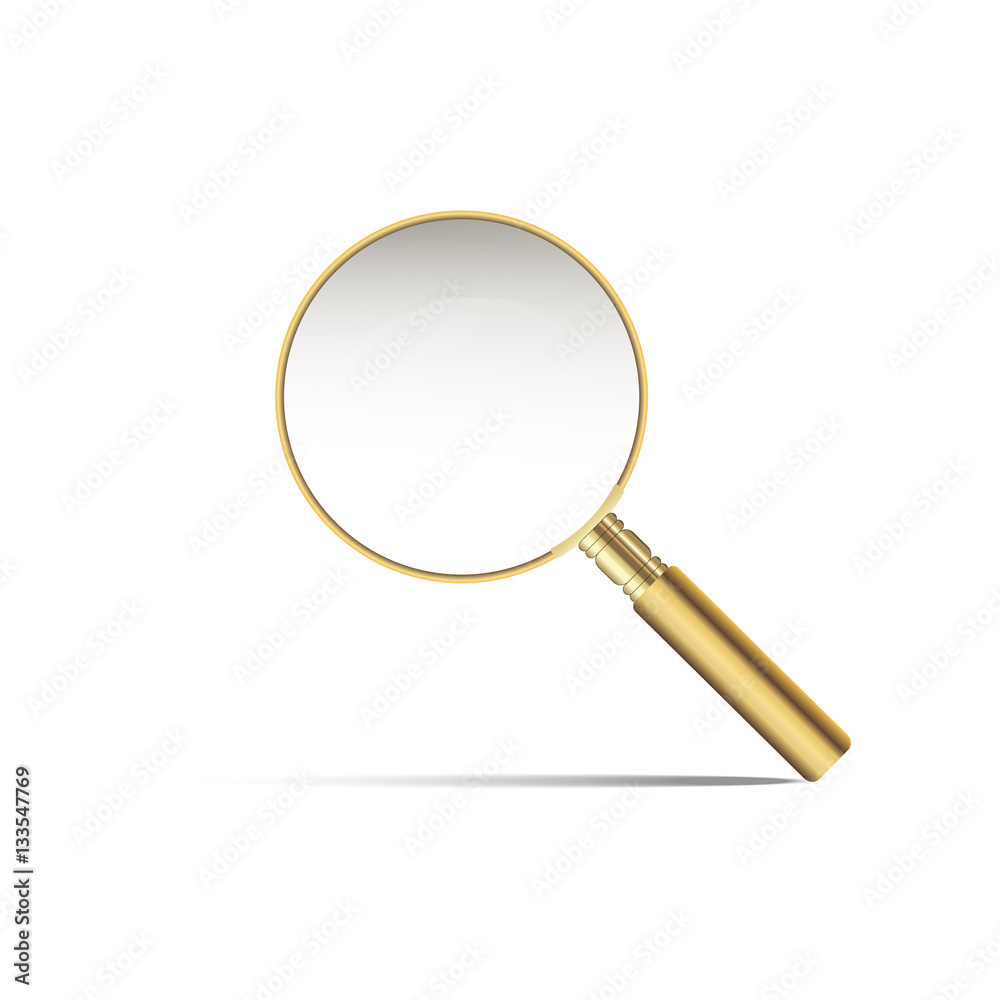 Realistic gold magnifier . Vector illustration Realistic gold magnifier . Vector illustration