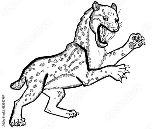 Vector illustration of smilodon prehistoric tiger black and white