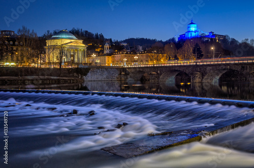 Torino (Turin) chiesa della Gran Madre fiume po e Monte dei Cappuccini at blue hour