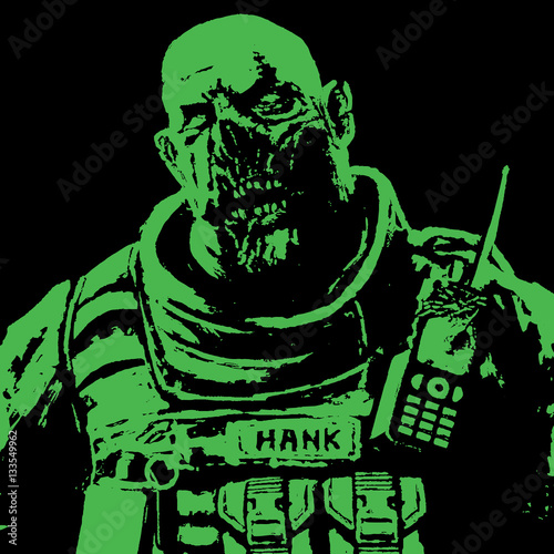  fat zombie soldiers green high vector illustration