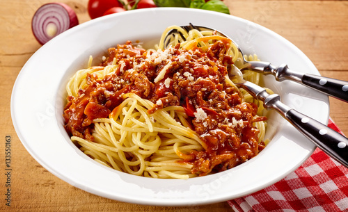 Bowl of fresh spaghetti bolognese
