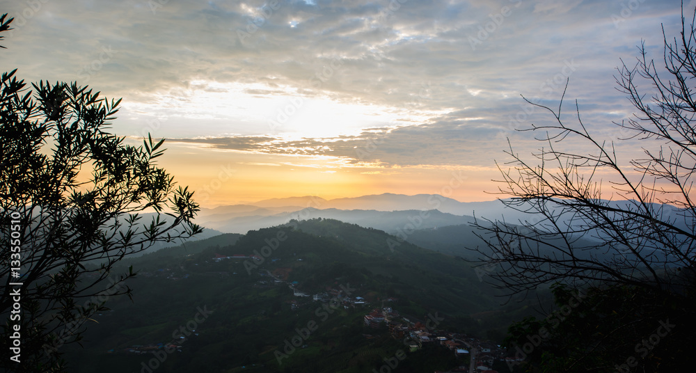 Sunrise time in the mountains landscape Sunrise time in the mountains landscape