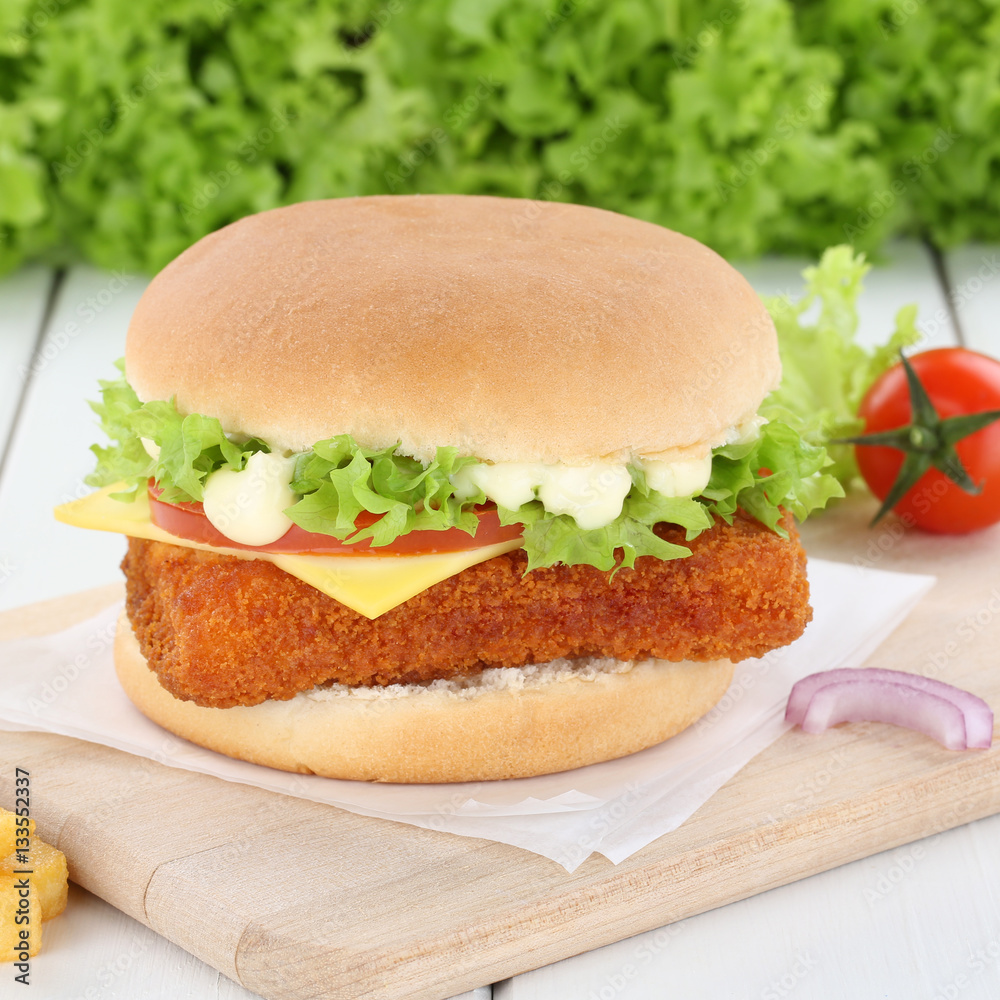 Fischburger Fisch Burger Backfisch Hamburger frisch Zwiebel Käs Stock ...