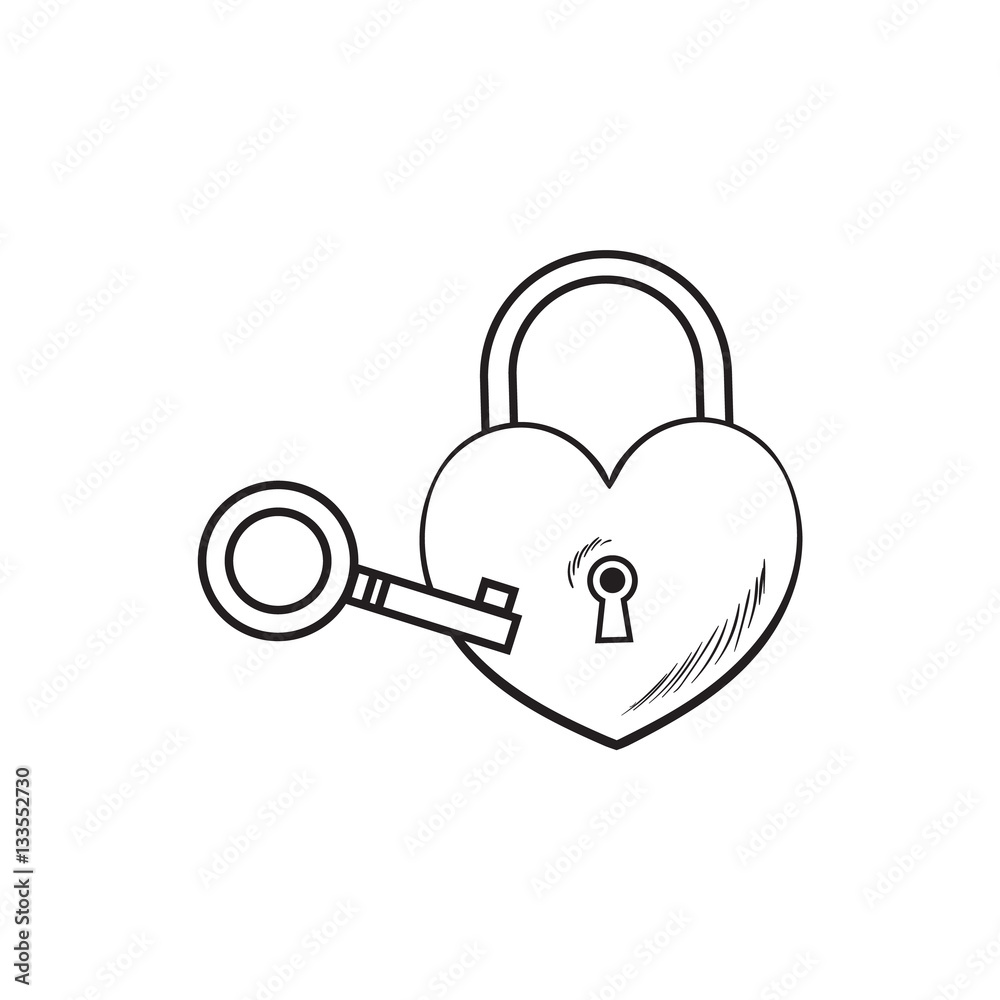 Door Lock And Key Sketch Cartoon Illustration  87398228   Key drawings  Lock drawing Lock and key drawing sketches