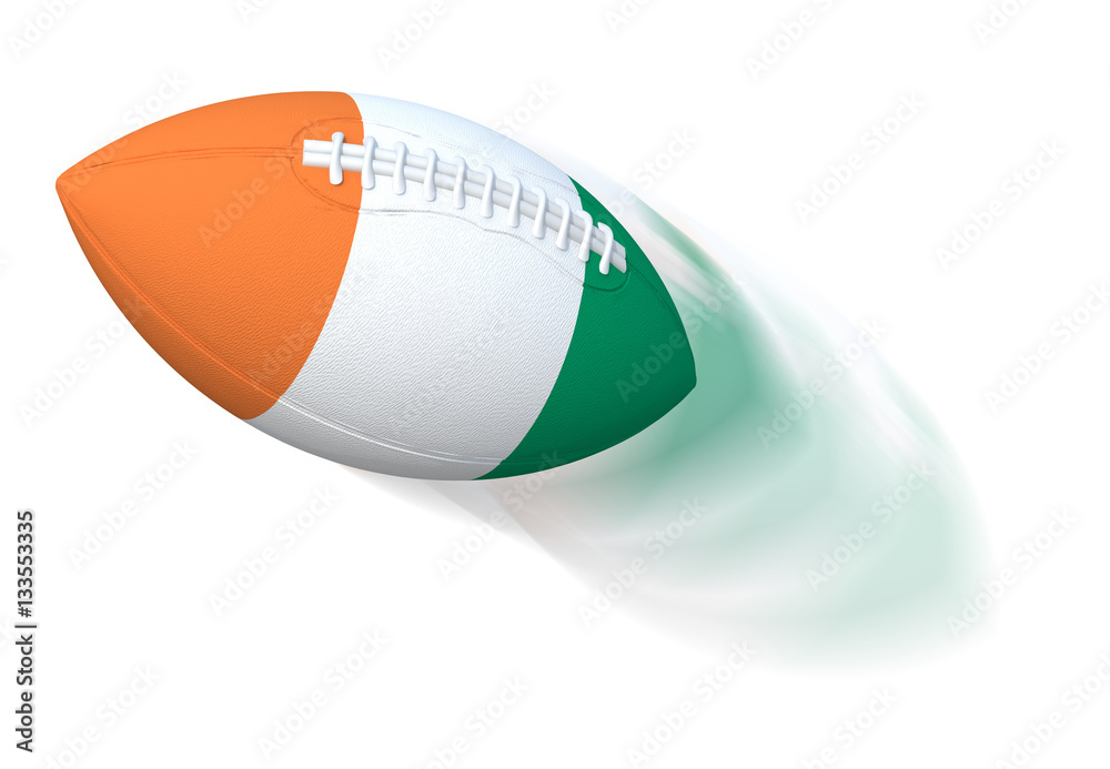 Irish flag on rugby ball with motion blur on White Irish flag on rugby ball with motion blur on White