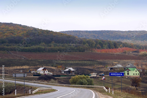 View on mirzoaia village and road in autumn, moldova