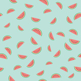 Blue background with watermelons. Vector illustration.