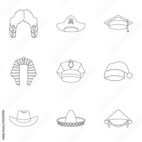 Hats set icons in outline style. Big collection of hats vector symbol stock illustration