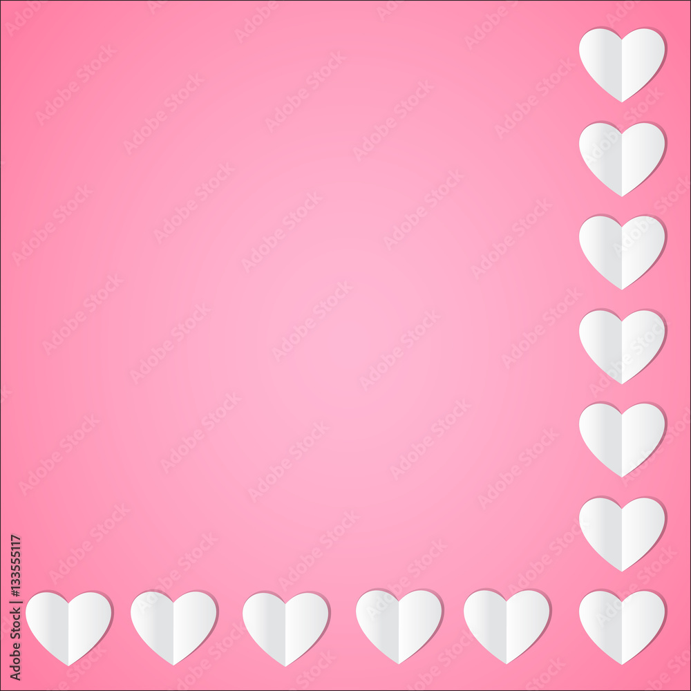 White paper heart on pastel pink background. Vector illustration.