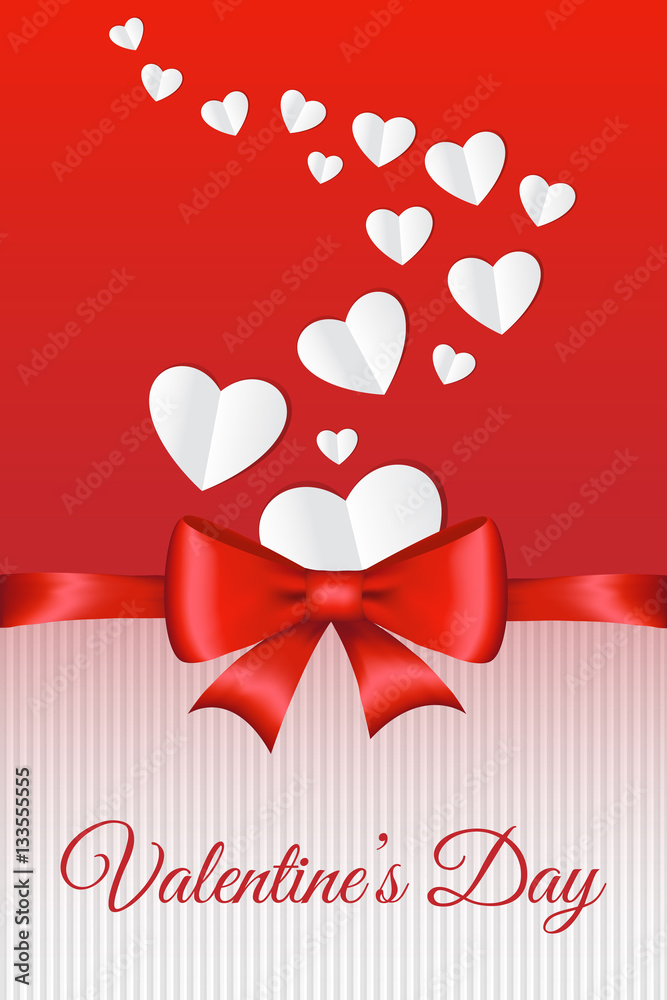 Valentine's Day card with bow and hearts. Vector.