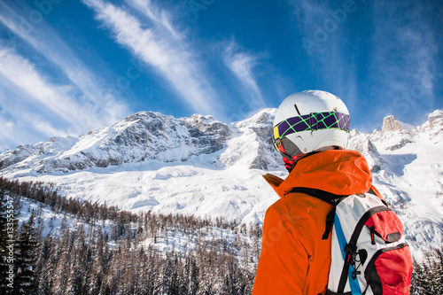 Portrait of skier in high mountains