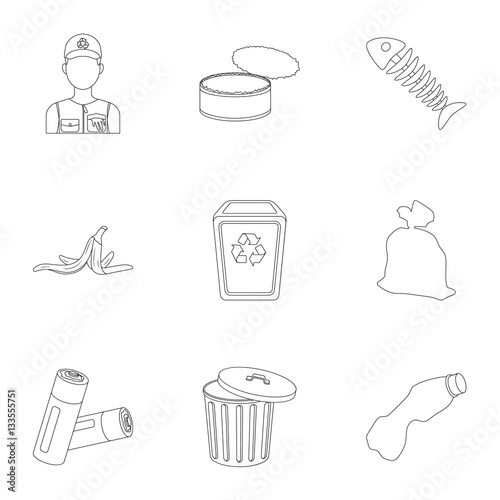 Trash and garbage set icons in outline style. Big collection of trash and garbage vector symbol stock illustration