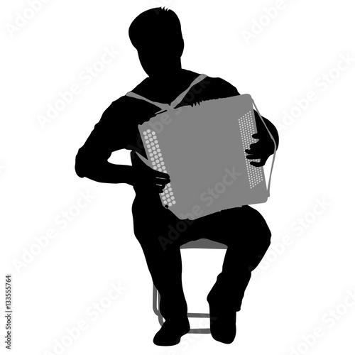 Silhouette musician, accordion player on white background, vector illustration