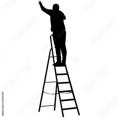 Silhouette worker climbing the ladder. Vector illustration