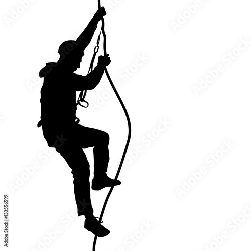 Black silhouette rock climber on white background. Vector illustration