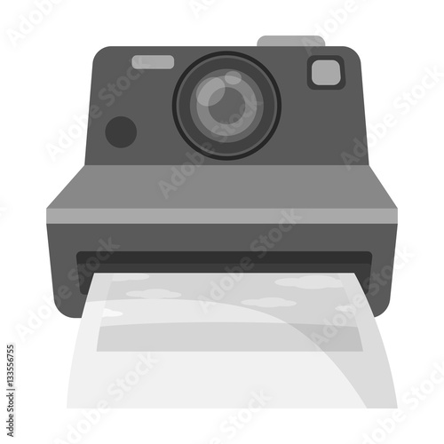 Retro photocamera icon in monochrome style isolated on white background. Hipster style symbol stock vector illustration.