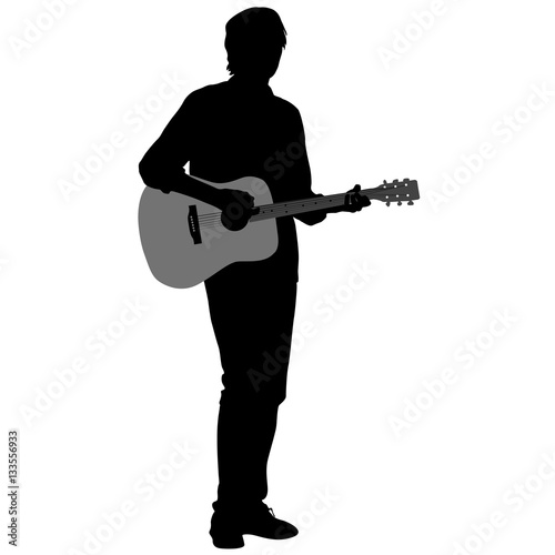 Silhouette musician plays the guitar. Vector illustration