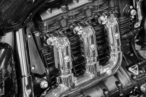 Chrome motorcycle engine as background