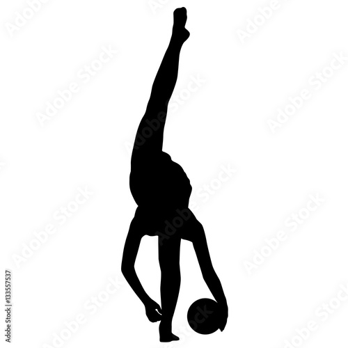Silhouette girl gymnast with the ball. Vector illustration