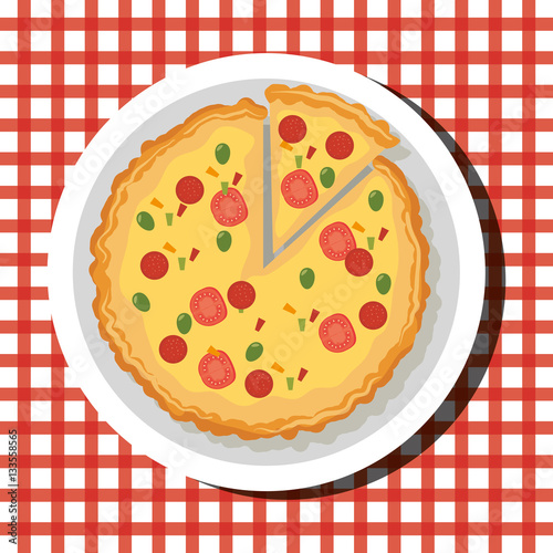 delicious hot pizza embelm vector illustration design photo