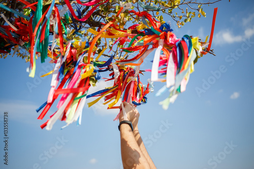 Wish tree with colored ribbons