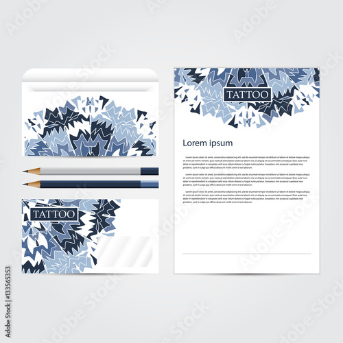 Corporate concept identity Tattoo salon  template set. Diamond business stationery mock-up. Branding design.  Vector illustration.