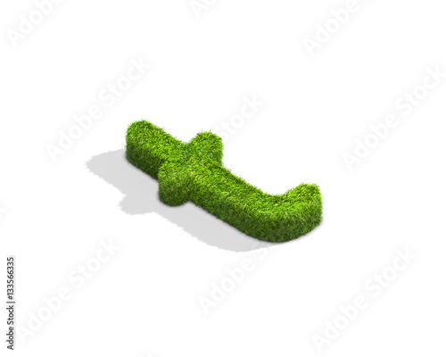 Grass letter T in lowercase format from isometric angle with shadow on ground.