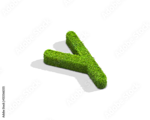 Grass letter Y in lowercase format from isometric angle with shadow on ground.