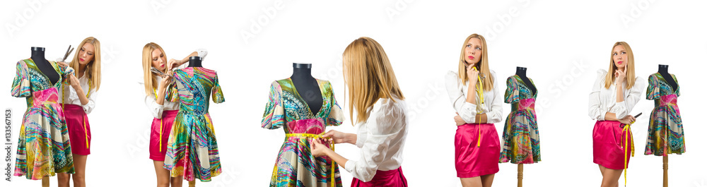 Woman tailor working on dress 