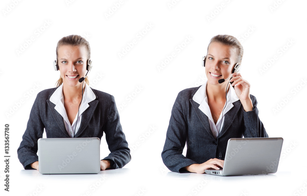 Call center assistant responding to calls Call center assistant responding to calls