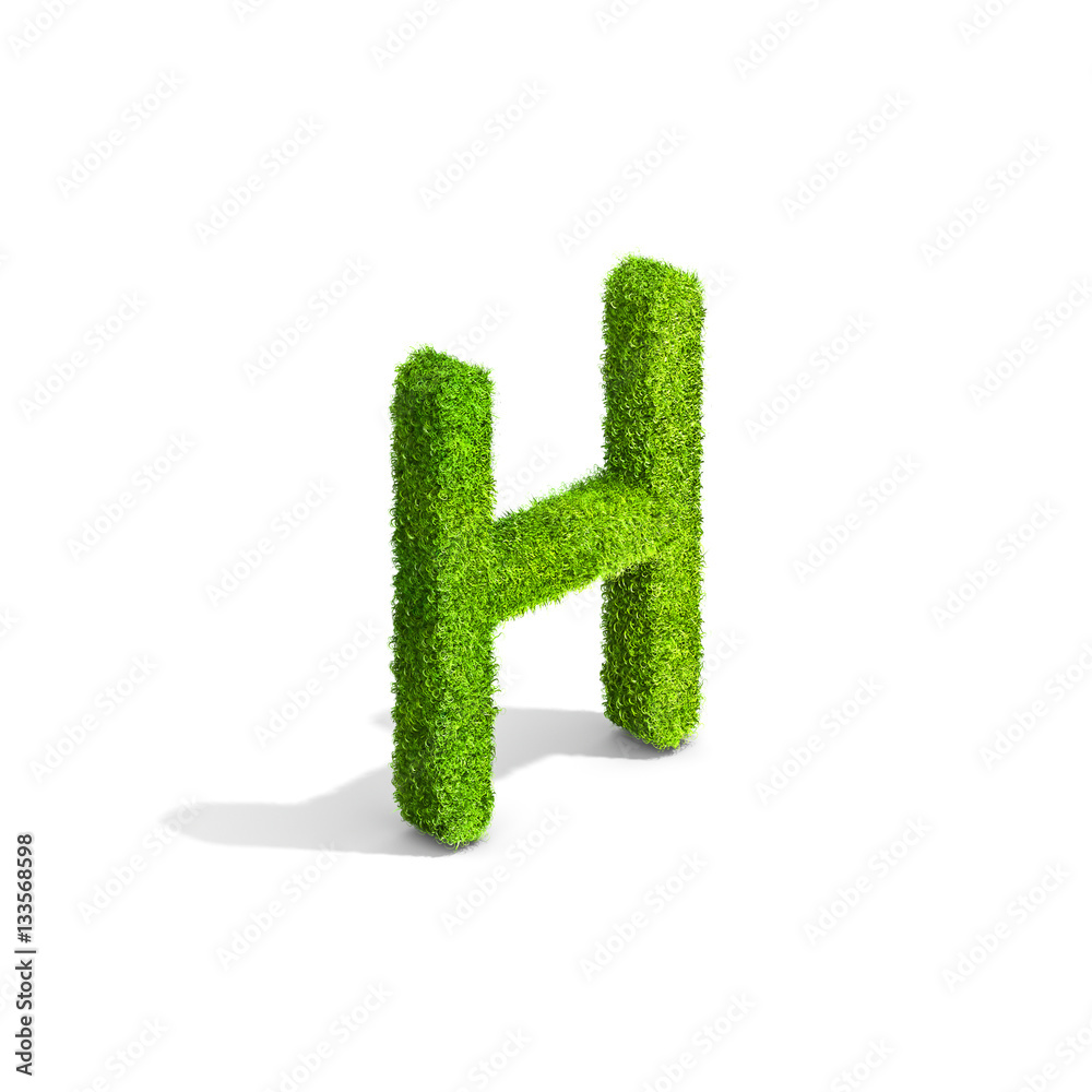 Grass letter H in uppercase format from isometric angle with shadow on ground.
