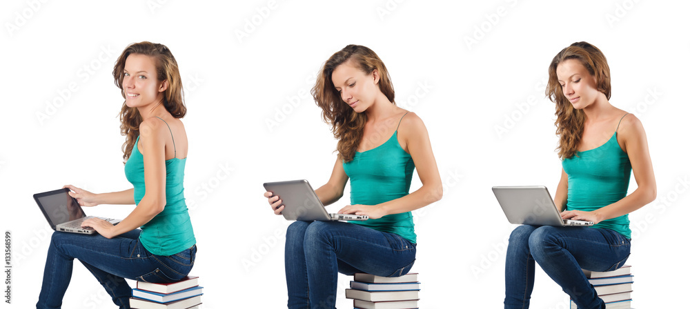 Fototapeta premium Student with netbook sitting on books